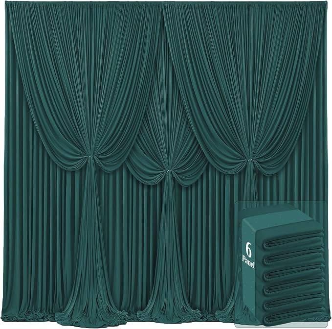 6 Panels Hunter Green Backdrop Curtains for Wedding Party Wrinkle Free Backdrops Curtain Drapes Fabric Decorations Photo Back Drop Cloth for Baby Shower Photography Stage Reception 30ft(W) x 12ft(H)