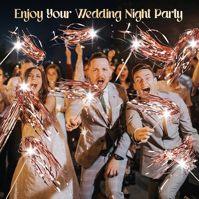 Drixbor 100 PCS Light Up Wedding Wands - LED Tinsel Streamers for Wedding Send Off & Grand Entrance, Party Favors for Weddings Birthdays Christmas (Rose Gold)