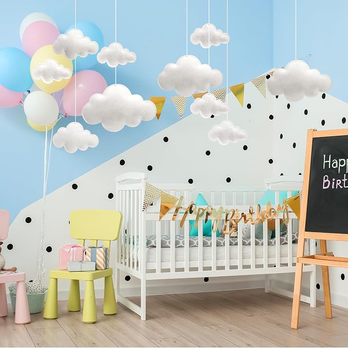 Ayfjovs 16PCS Cloud Hanging Decoration - 3D Felt Clouds for Nursery, Stage Props and Classroom Decor