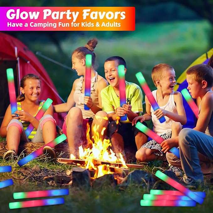 OLUPP 70 PCS LED Foam Glow Sticks Bulk, Glow in the Dark Party Supplies with 3 Modes Colorful Flashing, Foam Light Up Sticks for Wedding,Birthday,Neon Party,Carnival,Concert,New Year