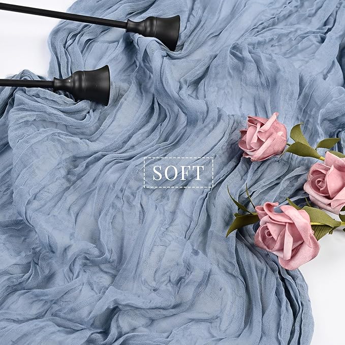 Dusty Blue Cheesecloth Table Runner 10FT Runner for Tables 35 x 120 Inches Long Gauze Boho Fabric Table Runner Decoration Rustic Sheer Runner for Wedding Birthday Baby Shower Party (Dusty Blue)