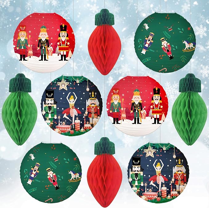 KatchOn, Hanging Christmas Decorations Indoor – 10 PCS | Festive Christmas Paper Lanterns & Honeycomb Ornaments | Nutcracker christmas Decor | Holiday Hanging Decor | Nut Cracker Ornaments