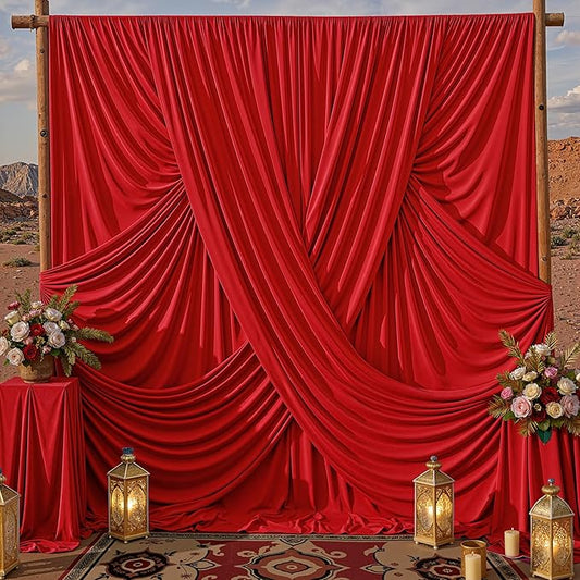 50x10ft Red Backdrop Curtains for Parties, 10 Panels 5x10ft Wrinkle-Free Polyester Background Curtains for Wedding, Birthday, Baby Shower,Graduation, Decorations