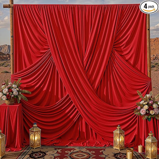 20x10ft Red Backdrop Curtains for Parties, 4 Panels 5x10ft Wrinkle-Free Polyester Background Curtains for Wedding, Birthday, Baby Shower,Graduation, Decorations
