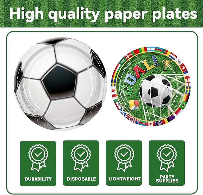 Soccer Party Supplies Decorations Kit for 24 Guests-The 23rd World Cup Design Dinnerware-Plates(9&7in) Napkins Cups Cutlery 2 Tablecloths & Soccer Pennant Flags Banner for Party, World Cup, Birthday
