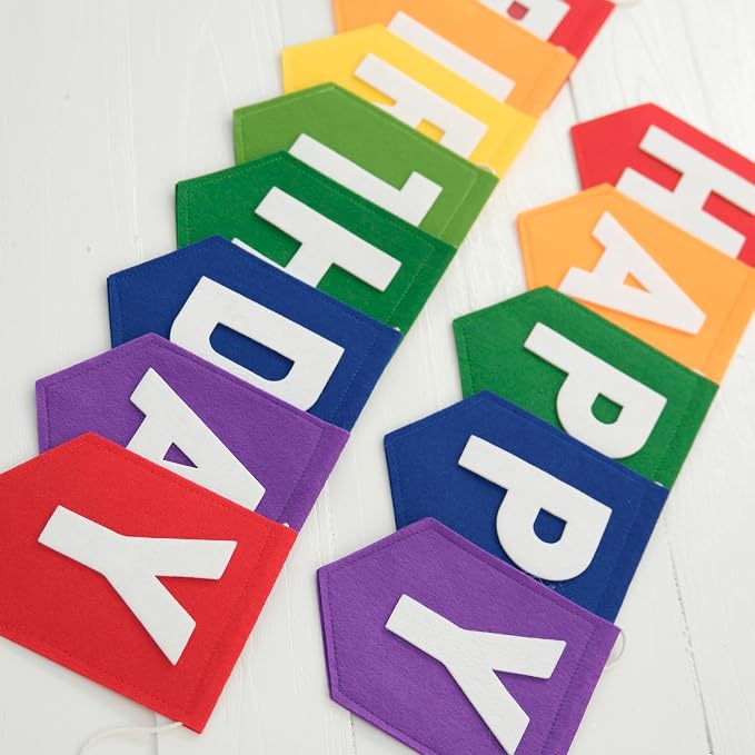 Felt Red Orange Yellow Green Blue Purple Happy Birthday Banner Birthday Decorations for Women Girls Boys Men Pets Handmade Party Backdrop