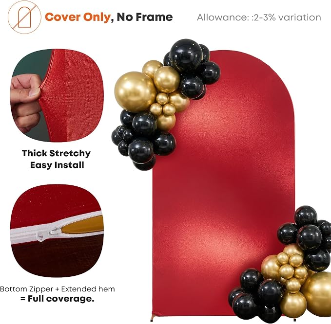 Shimmer Red Arch Backdrop Cover 6.6FT with Zipper,Thick Soft Stretchy Sequin Glitter Spandex Fitted Chiara Cover for Wedding Birthday Graduation Party Photo Backdrop