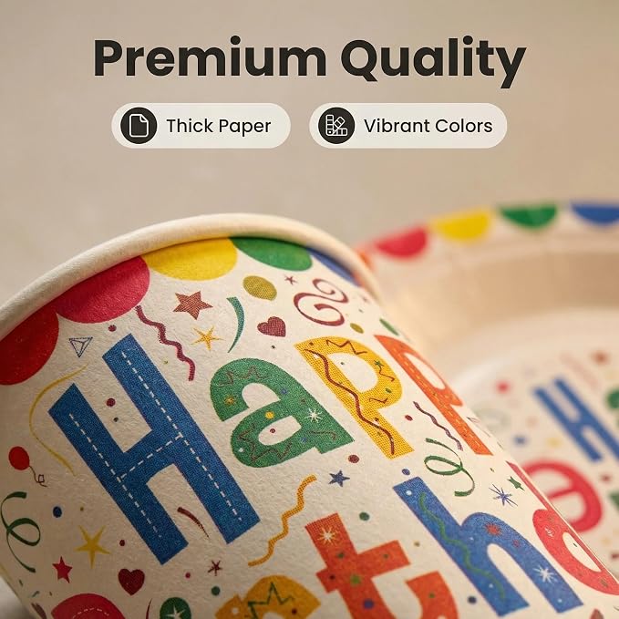 ElZGunara 63Pcs Birthday Party Supplies Set - Includes Plates, Cups, Waterproof Tablecloth，Happy Birthday Banner, Bunting Banner，Colorful Decorations for Boys Girls Serves 20