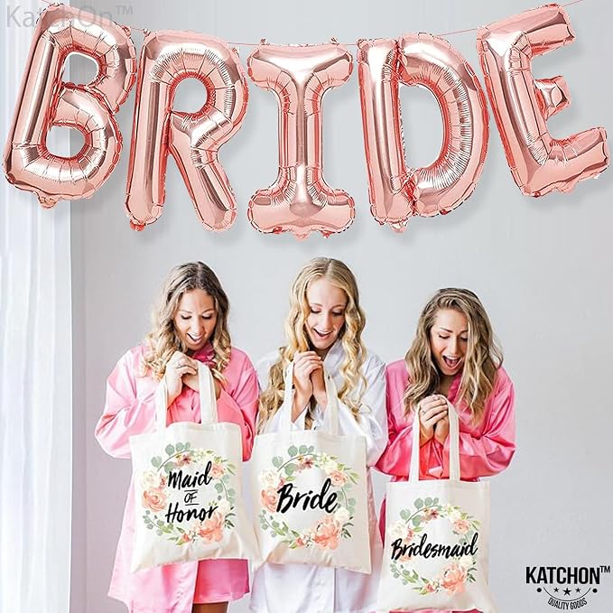 KatchOn, Giant Bride Balloons Rose Gold - 40 Inch | Rose Gold Diamond Garland - 13 Feet | Rose Gold Bride Balloons for Bridal Shower Decorations | Bridal Shower Banner, Bachelorette Party Decorations