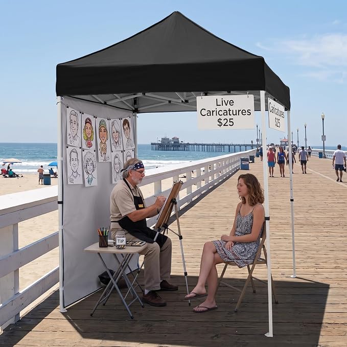 EAGLE PEAK Pop up Canopy 5x5, Outdoor Portable Canopy Tent with One Removable Sunwall, Carry Bag Included, Black