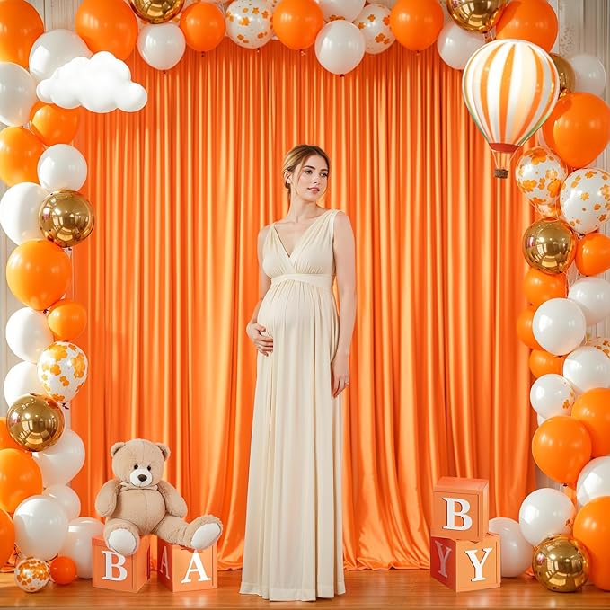 24x10FT Orange Backdrop Curtains for Wedding Parties, Wrinkle Free Polyester Photography Backdrop Drapes for Wedding Baby Shower Birthday Parties Stage Background Stand Decorations 4x10ft,6 Panels