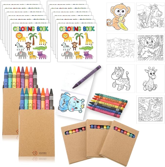 270 Pcs Zoo Animals Mini Coloring Books Welcome Back to School Gifts for Students with Crayons Bulk, Jungle Safari Coloring Books Party Favor Goodie Bag Gift Stuffer Gift Activities DIY Craft