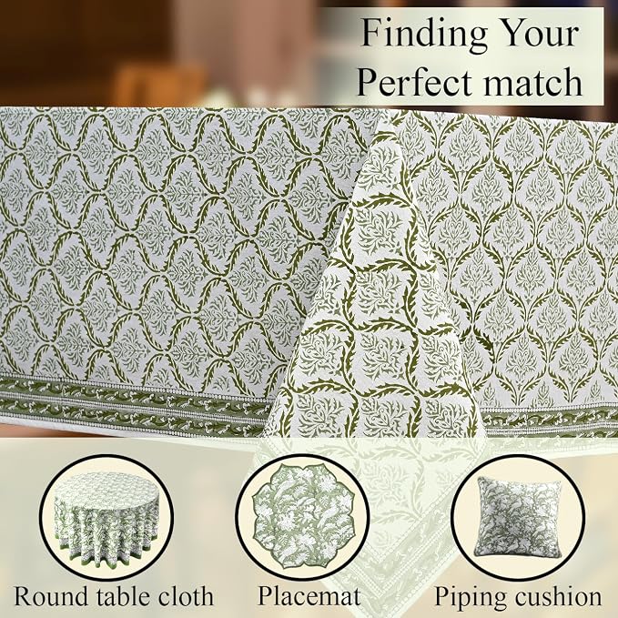 CPC Fern Regal Tablecloth 100% Cotton 80x120 Inch Indian Block Print Rectangle Table Cover, Table Cloth for Gifting in Weddings, Halloween, Fall, Christmas, Thanksgiving