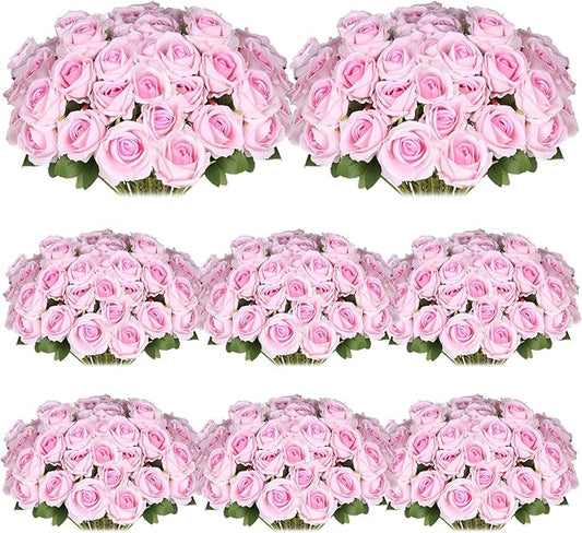 50 Pcs Artificial Silk Roses Flowers Bulk Realistic Long Stem Faux Flower Bouquet for Wedding Centerpieces, Valentine's Day Decor, Home Arrangements, Table Decorations(Pink)