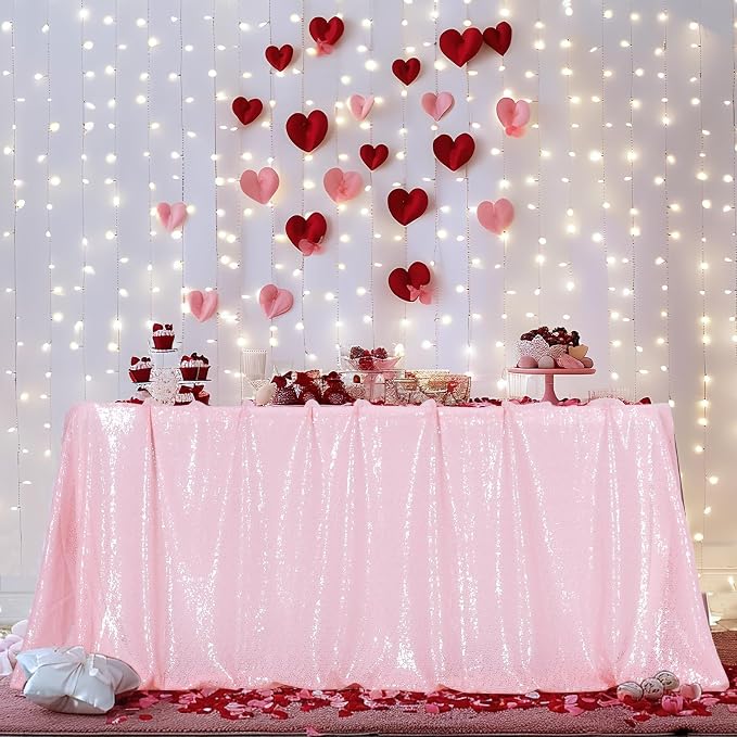 Poise3EHome Pink Sequin Tablecloth 90×156 Inch Rectangle Sparkly Fabric Table Cloth for Birthday Wedding Valentine Party Holiday Baby Shower Christmas Decoration