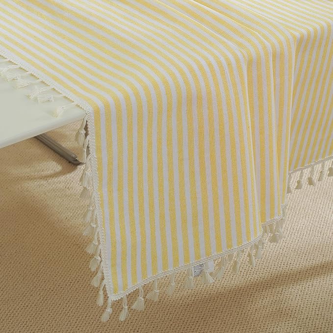 meioro Striped Tablecloth Rectangle Tablecloths Cotton Blend Table Cloth Washable Tabletop Decorative Fabric Table Cover for Kitchen Dinning (Yellow, 60 x 60 Inch)