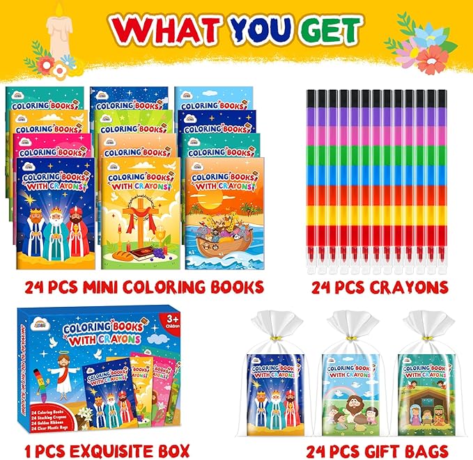 ZMLM 24 Pack Christian Coloring Books for Kids with Crayons,Party Favors for Kids 4-8, Goodie Bags Stuffers for Toddlers, Classroom Prizes Birthday Return Gifts (Christian)