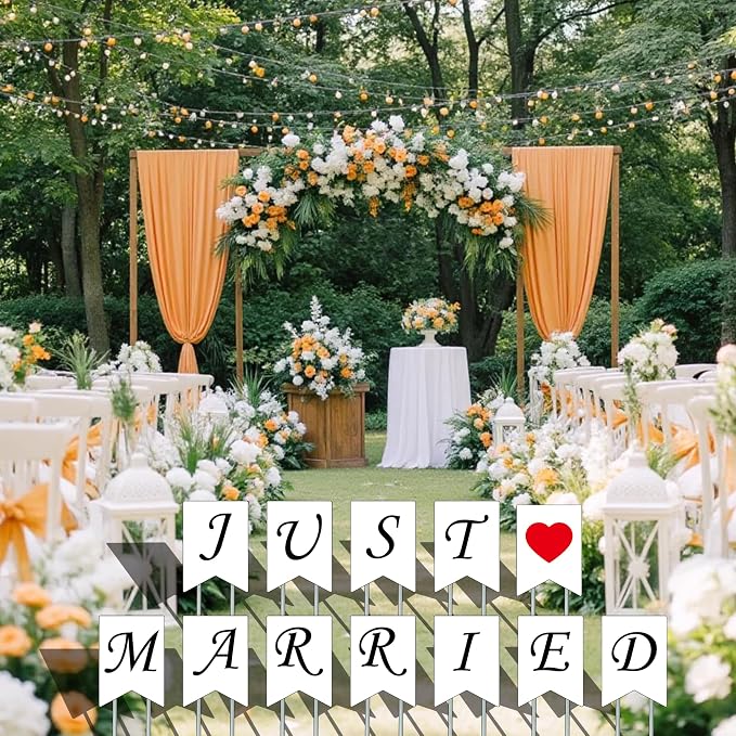 JUST MARRIED Yard Signs with Stakes,13.7x9.8 Inches Wedding Outdoor Lawn Signs,Patio Decorations, Garden Lawn Decorations for Anniversary