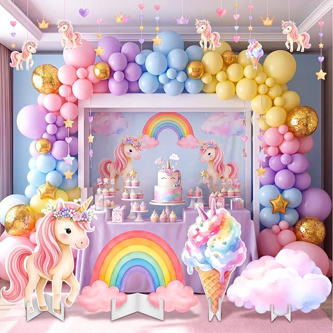 Honoson 4 Pcs 30" Large Rainbow Unicorn Birthday Decorations Cardboard Cutouts Standup, Unicorn Baby Shower Backdrop Photo Booth Props for Princess Party Decor Lawn Yard Signs Supplies