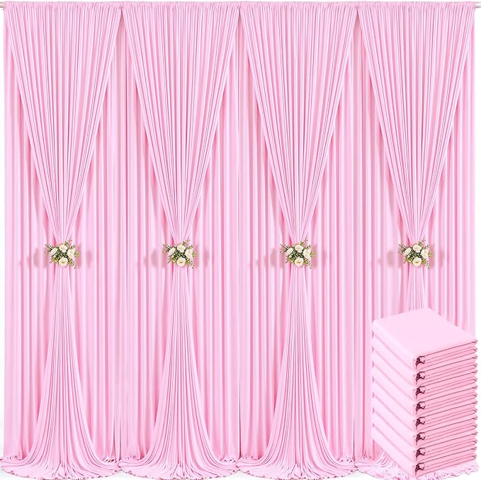 40ft x 10ft Pink Backdrop Curtain for Parties Light Pink Wrinkle Free Backdrop Drapes Panels for Baby Shower Wedding Birthday Photo Gender Reveal Photography Polyester Fabric Background Decoration
