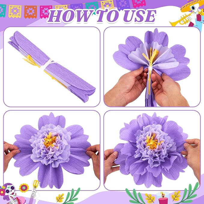 SUNBEAUTY Large Paper Flowers Giant Fiesta Tissue Paper Flowers Decorations for Wall 12 Inch Colorful Mexican Flowers for Summer Birthday Wedding Backdrop Bridal Shower Tropical Luau Carnival Party