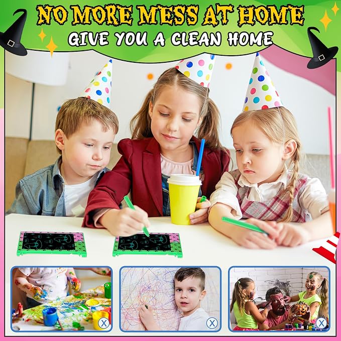 Nezyo 12 Pack Pink and Green Witch Hat Party Favors Mini LCD Writing Tablet for Kids 4.6 Inch Doodle Board Drawing Tablet Erasable Reusable Electronic Drawing Pads Party Decor Birthday Supplies