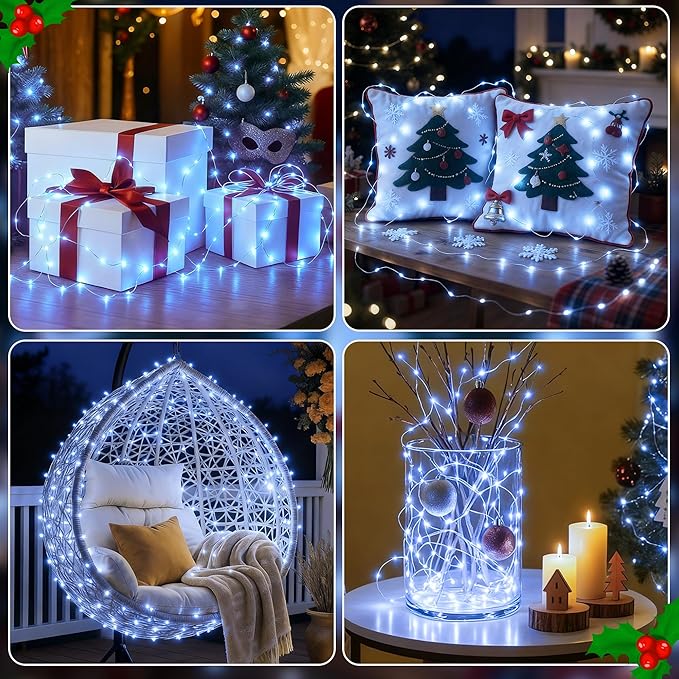 10 Pack 16FT 50 LED Fairy Lights Battery Operated with Timer, 8 Modes USB Mini Twinkle Light, Small String Lights for Christmas Tree Wreath Vase Bedroom DIY Wedding Decorations-Cold White