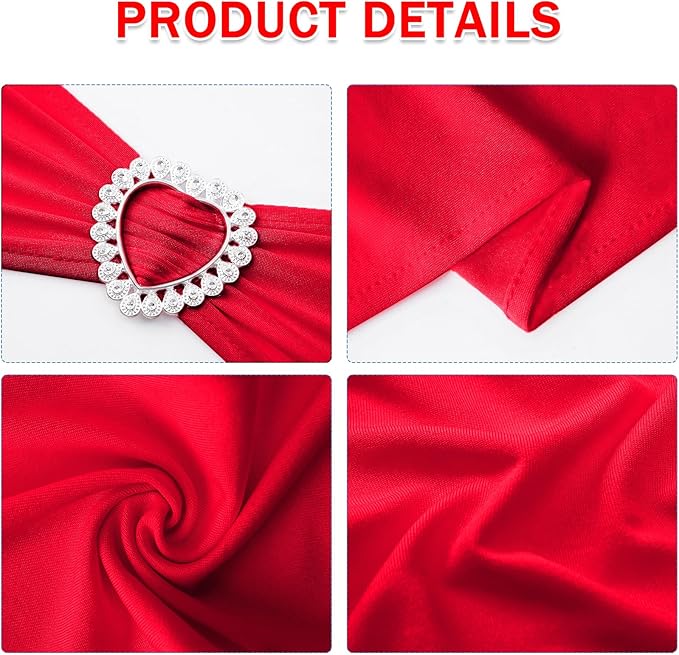 Howhic Pack of 120 Spandex Chair Sashes Bows Stretch Chair Cover Band with Buckle Slider Universal Elastic Chair Ties for Wedding Banquet Party Event Decoration (Ruby)