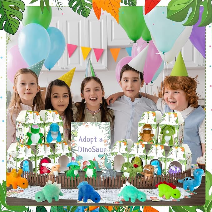 63 Pcs Adopt a Dinosaur Pet Party Favors Adopt an Animal Party Favor Include 20 Mini Dinosaur Stuffed Animals 20 Foldable Boxes 20 Cards 1 Adopt Sign 2 Fence for Adopt a Pet Party (63Pcs Dinosaur)