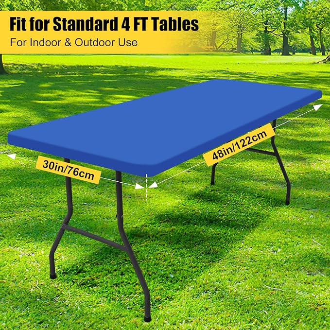 Smiry 4 Pack Rectangle Picnic Table Cloth, Waterproof Elastic Fitted Tablecloths, Washable Polyester Rectangular Patio Table Cover for Camping, Indoor and Outdoor (Blue, 30"x48")