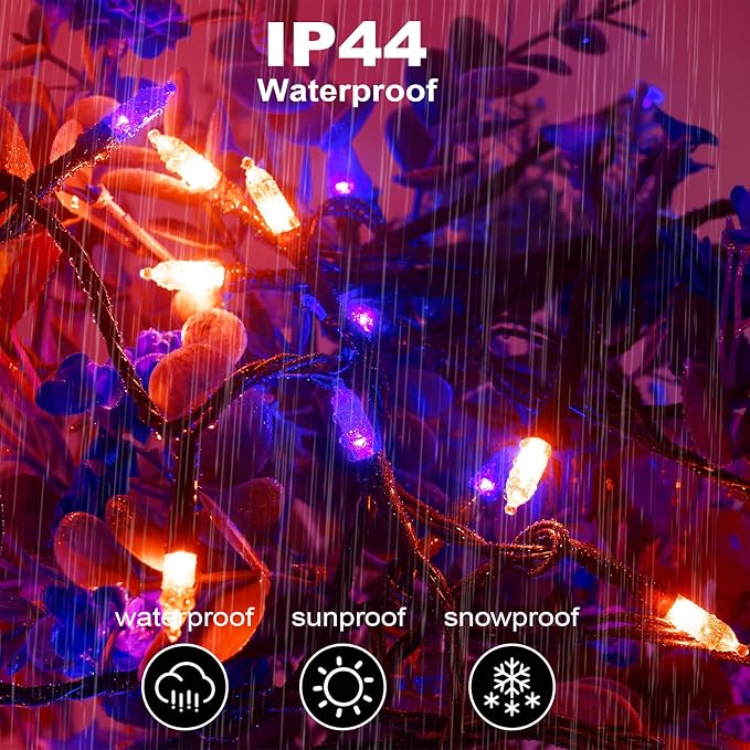 Halloween Lights - 98ft 2 Pack 150 Count Connectable Waterproof LED Fairy Lights Bulbs for Indoor Outdoor Halloween Tree Wedding Autumn Party Decor (Orange & Purple, 150 Count - 2 Pack)