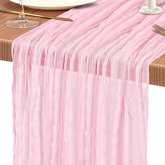 1 Pack Cheesecloth Table Runner 10FT Light Pink Table Runner Boho Gauze Cheese Cloth Table Runners Long Rustic Sheer Table Decorations for Wedding Party Baby Bridal Shower Birthday Holiday Home