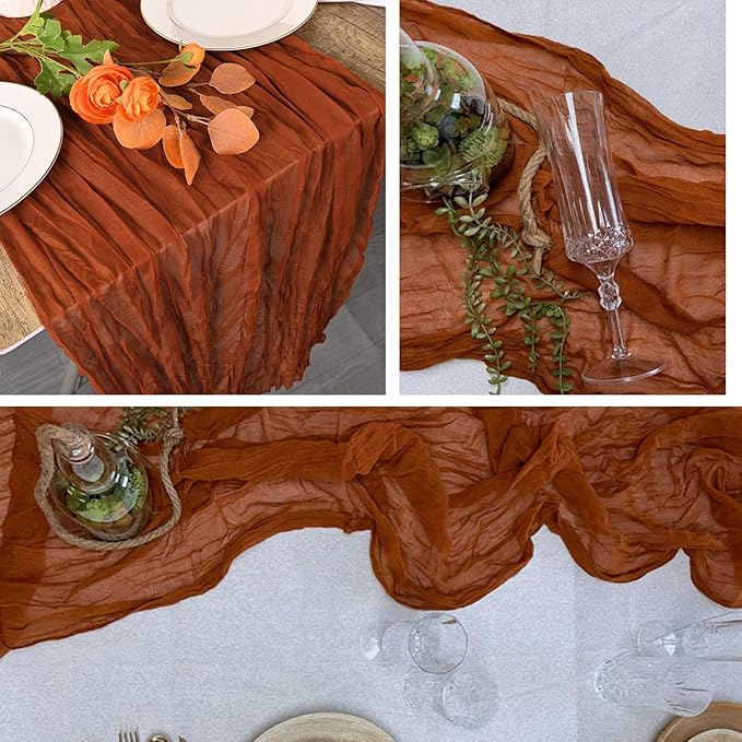 16 Pack Terracotta Cheesecloth Table Runner 20 x 120 inch Gauze Table Runners 10 FT Long,Semi Sheer Cheese Cloth Fabric Table Runner Bulk for Wedding,Party,Baby Shower,Bridal Shower Decoration