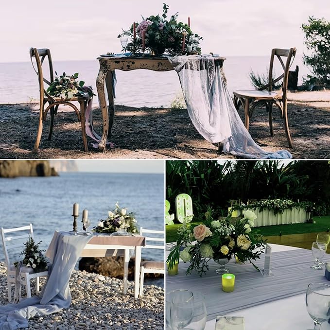 8 Pack Grey Cheesecloth Table Runner 10Ft Gauze Cheese Cloth 35x120 Inch Boho Table Runner Romantic Table Cloth Table Cover for Wedding Bridal Baby Shower Birthday Party Engagement Fall Table Decor