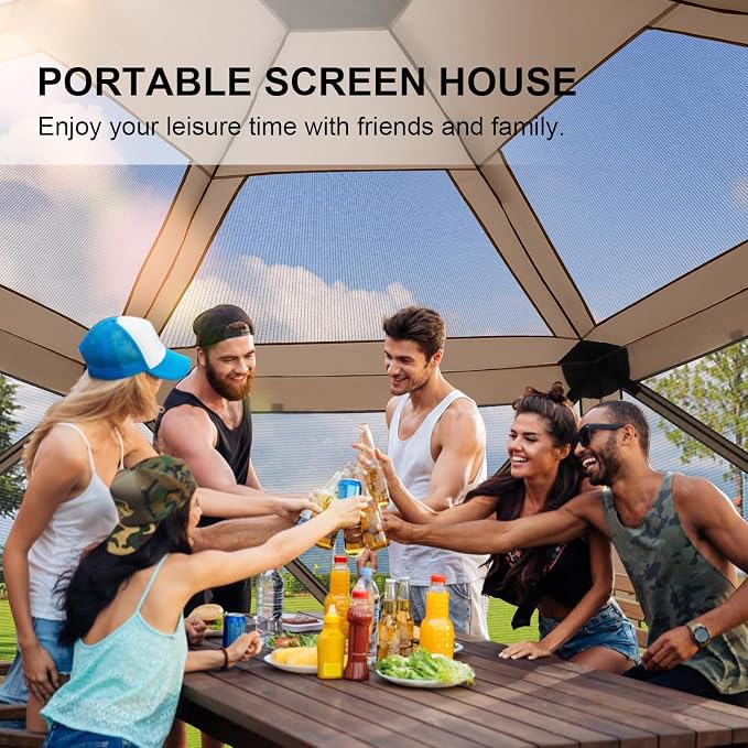 COBIZI 12x12 FT Pop Up Canopy Stargazing Tent, Gazebos On Clearance with Removable Roof,Instant Screened in Gazebo, Screen Tents Portable carpas para Patio for Outdoor Camping,Backyard, Garden, Khaki