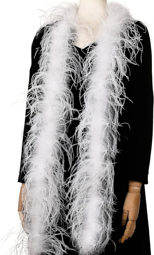 Soarer White Ostrich Feather Boa - 2Yards 1Ply Long Boas for Christmas,Wedding Party,DIY Craft Sewing,Concert(White)