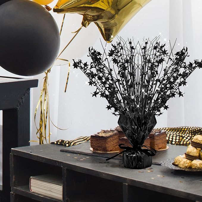 Crowye 6 Pcs Metallic Foil Spray Centerpiece Party Star Decoration Table Decor for Birthday Wedding Bachelorette Summer Party Holiday(Black,Small Star)