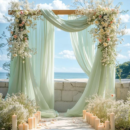 Wedding Arch Draping Fabric 28" x19FT, Sheer Chiffon Fabric Backdrop,2 Panels Sage Green Drapes for Wedding Ceremony Decor, Decorative Arch Drapery for Birthday Party Ceiling Curtain Backdrop
