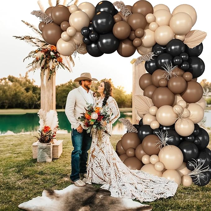 Black and Brown Balloon Garland Arch Kit, 105 PCS Black Brown and Nude Beige Balloon Different Size for Western Farm First Rodeo Wild West Cowboy Baby Shower Birthday Party Decorations