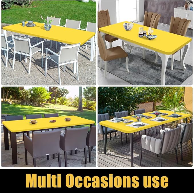 Smiry 6 Pack Rectangle Picnic Table Cloth, Waterproof Elastic Fitted Tablecloths, Washable Polyester Rectangular Patio Table Cover for Camping, Indoor and Outdoor (Yellow, 30"x96")