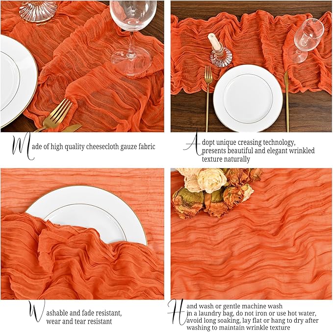 12 Pack Orange Table Runner 10Ft Cheesecloth Table Runner Rustic Gauze Table Runners Romantic Long Sheer Fabric Cheese Cloth Table Runners for Wedding Party Bridal Baby Shower
