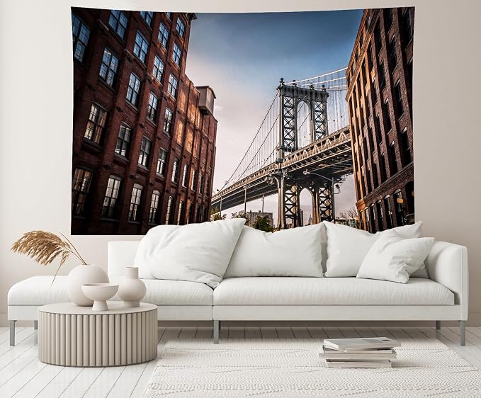 15x10ft Manhattan Bridge Backdrop New York City Manhattan Narrow Alley Brick Buildings City Landscape Background America NYC Travel Theme Party Decor Photoshoot Booth Studios Props