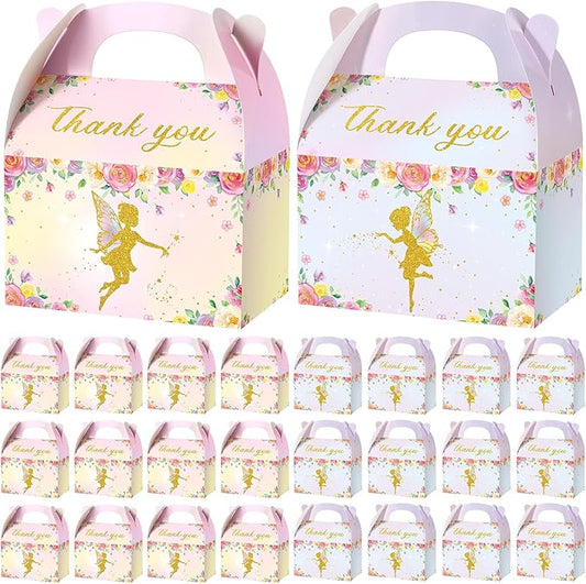 TaoBary 24 Pcs Floral Fairy Treat Boxes Floral Fairy Garden Goodie Party Favor Butterfly Theme Gift Boxes for Girl Birthday Baby Shower Party Supplies