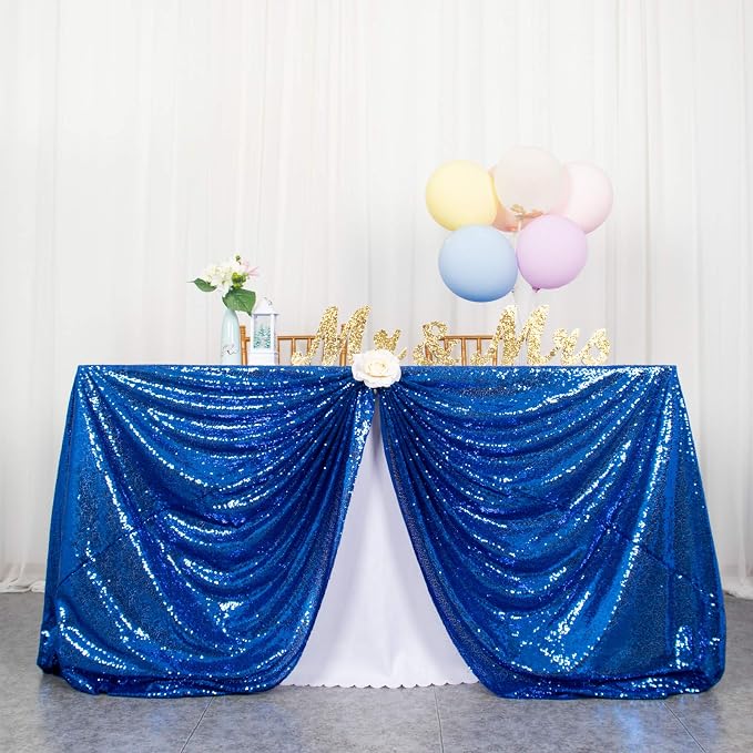ShiDianYi Royal Blue Sequin Tablecloth 90x156-Inch Rectangle Tablecloths for 8FT Table Rectangular Blue Table Cloths for Parties Sequin Fabric Table Overlay Wedding Holiday Decor