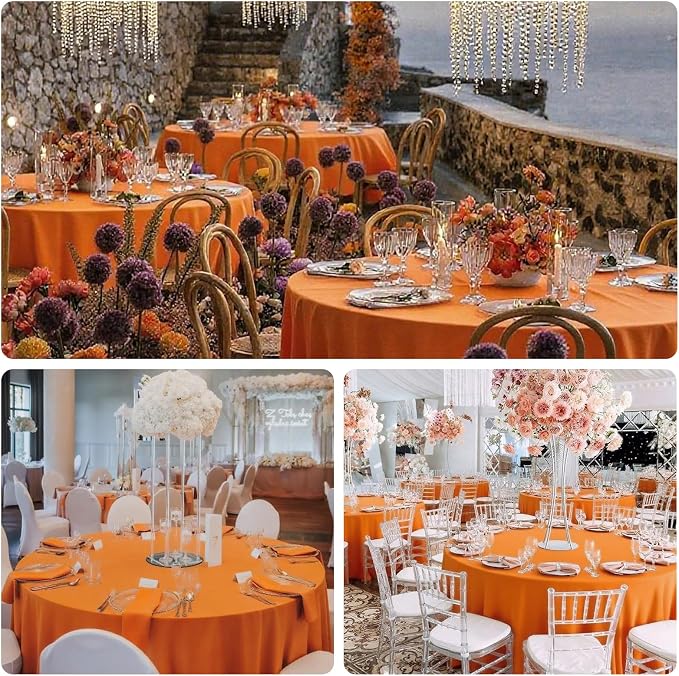 8 Pack Orange Round Tablecloth 90 Inch Orange Table Cloth for Round Tables,Washable Polyester Stain and Wrinkle Resistant Decorative for Wedding Party Dining Banquet