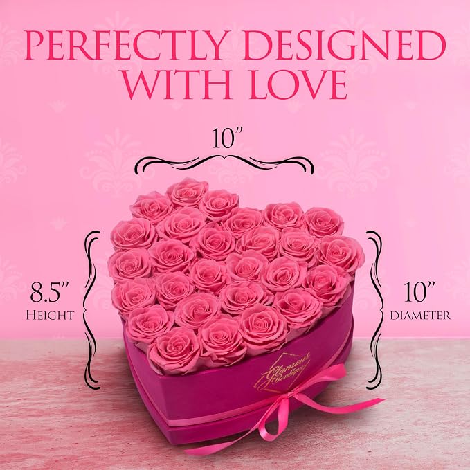 GLAMOUR BOUTIQUE 27 Flower Forever Heart Shape Box, Mothers Day Gift For Mom, Eternal Preserved Roses Gift for Her, Flowers bouquet, For Birthday, Anniversary, Girlfriend - Velvet Pink (Color-Treated)