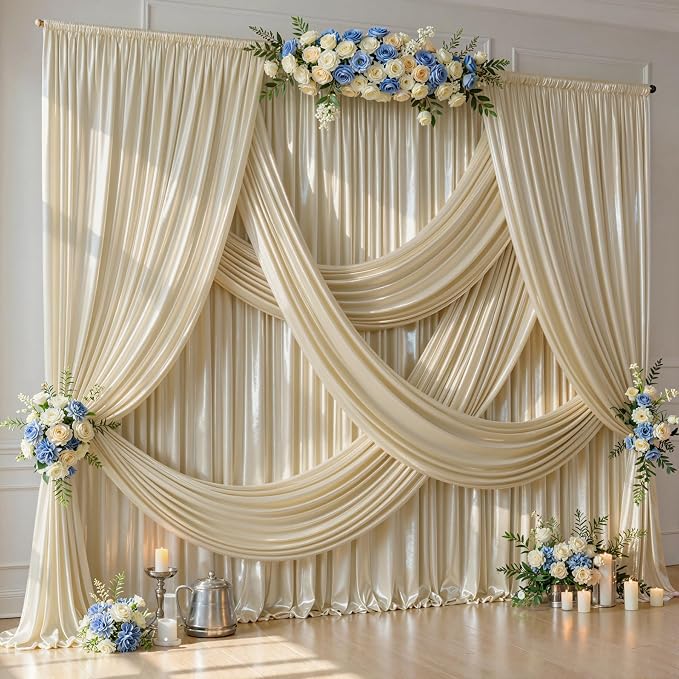 20x10ft Champagne Beige Glitter Backdrop Curtain for Parties, Wrinkle Free Satin Photo Backdrop Drapes 4 Panels Shimmer Back Drop Cloth for Wedding Birthday Baby Shower Photography Background Decor