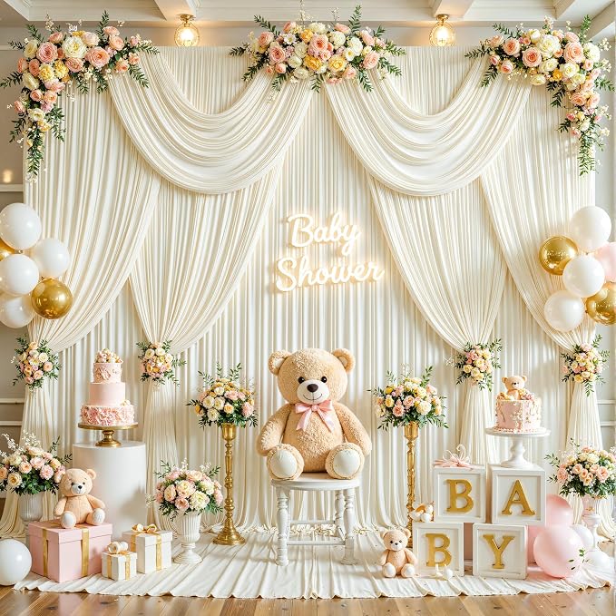 30ftx12ft Wrinkle Free Ivory Backdrop Curtain, 6 Panels 12FT Long Wedding Photo Backdrop Drapes, Silky Polyester Back Drop Cloth for Birthday Photography Background Party Backdrop Draping