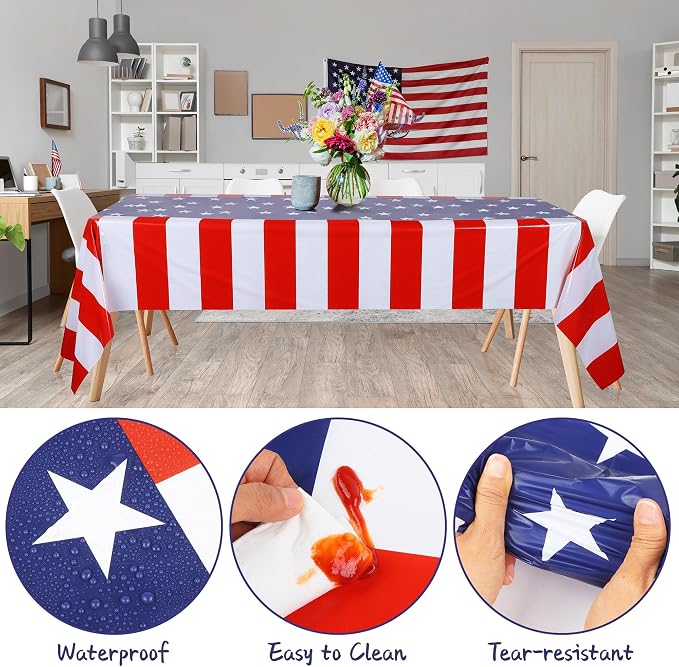 Kochorie 100 Ft x 54 Inch 4th of July Tablecloth Roll in Slide Cutter Box Disposable Plastic Table Cloths Cut to Size Independence Day Backdrop for Memorial Day Veterans Day Party Supplies