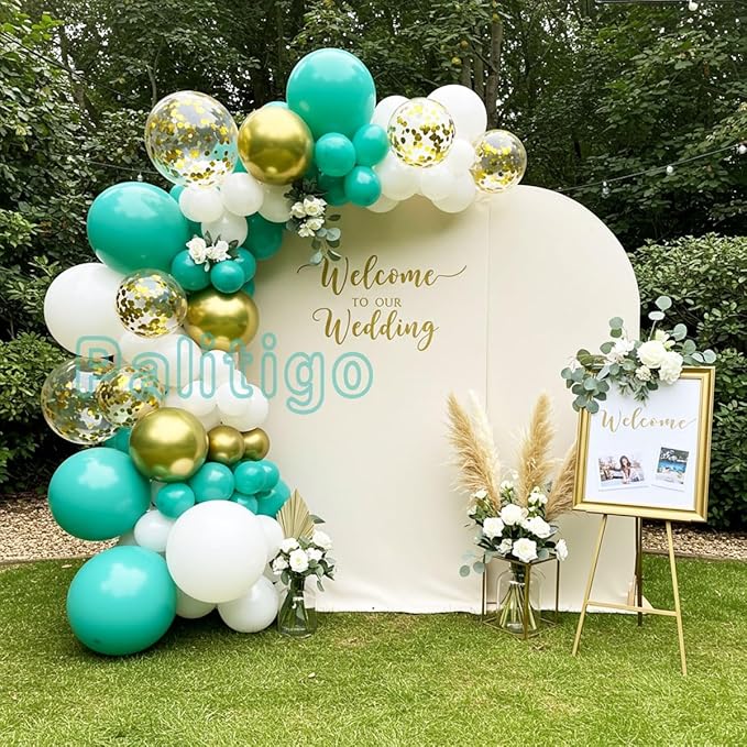 Teal Balloon Garland Kit with Gold Butterflies – Turquoise, Blue and Green, White & Gold Balloons in 18", 12", 5" Sizes – for Graduation, Baby Shower, Wedding, Birthday, Party Decor